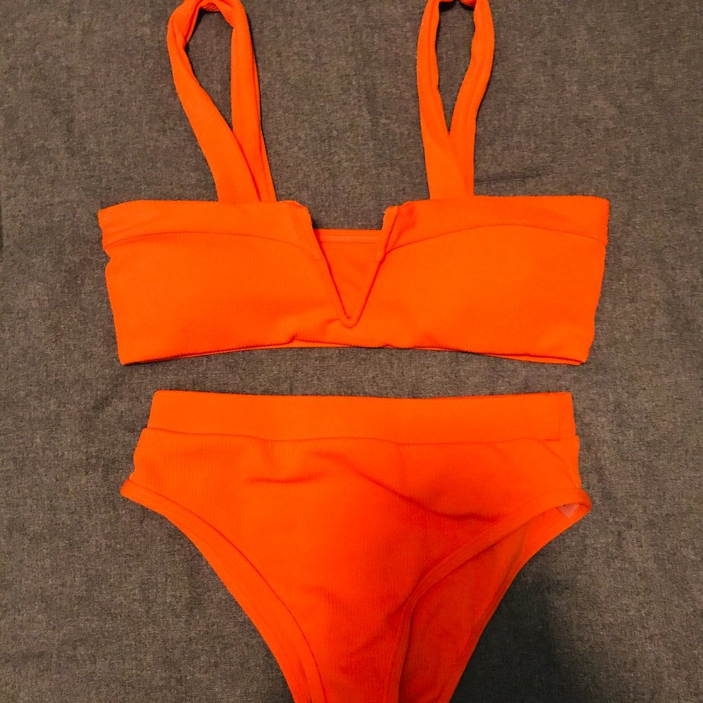 SHEIN Neon Orange Bikini High-Waisted